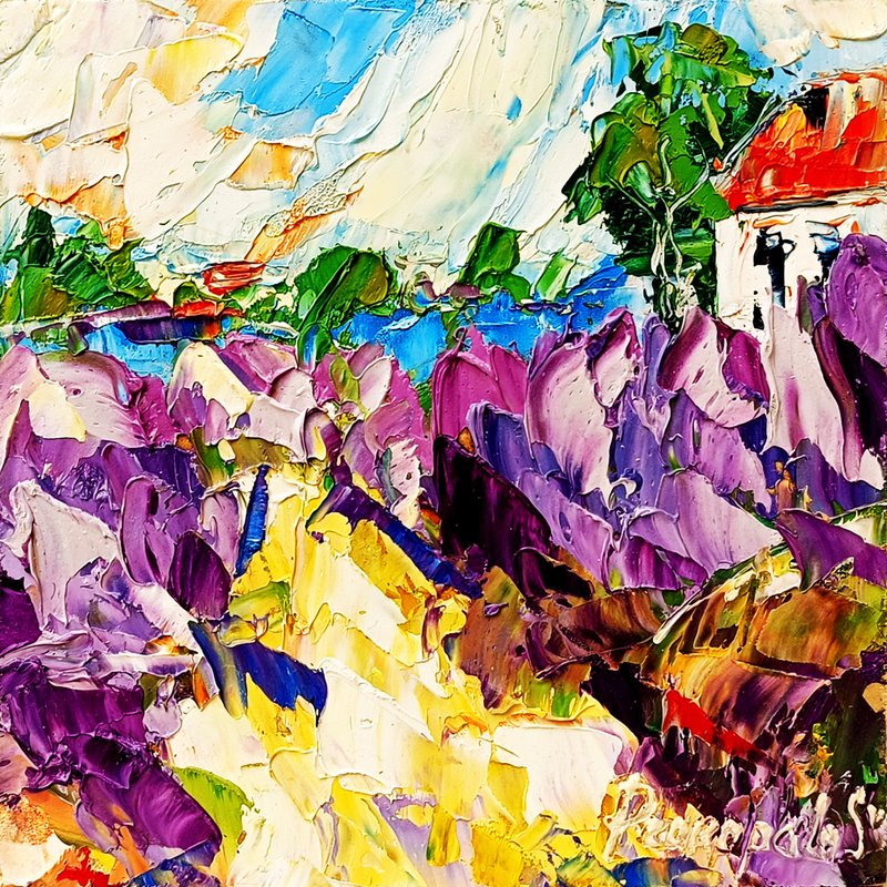 托斯卡纳向日葵原创艺术厚涂油画风景画 6 x 6 - 墙贴/壁贴 - 其他材质 
