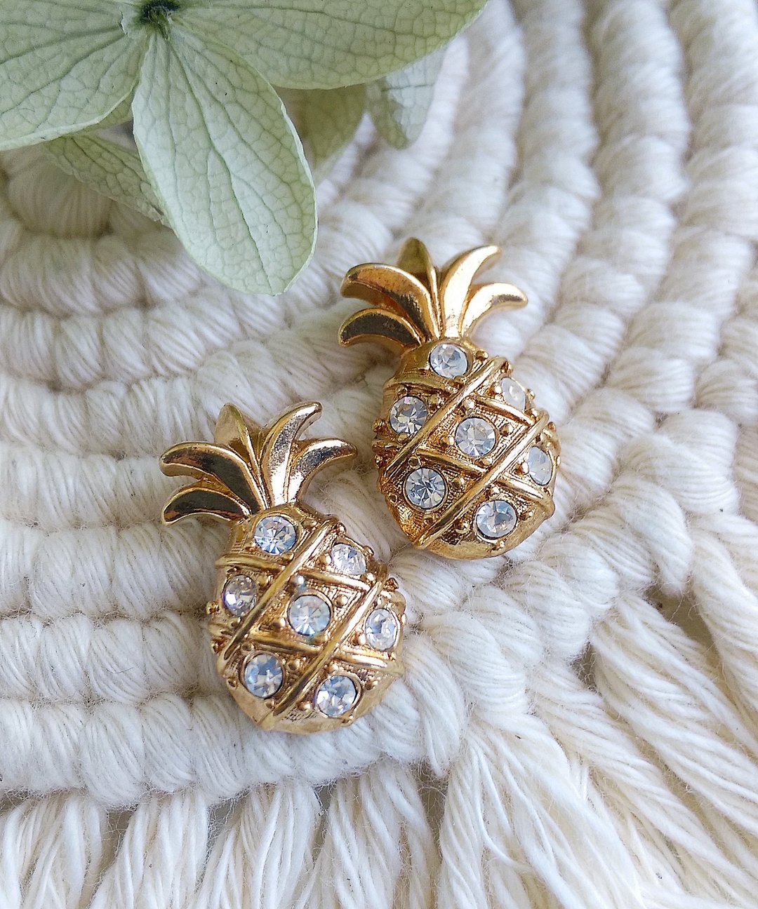 Vintage Jewelry 西洋古董饰品 AVON  小凤梨 小波罗 针式耳环 - 耳环/耳夹 - 其他金属 金色