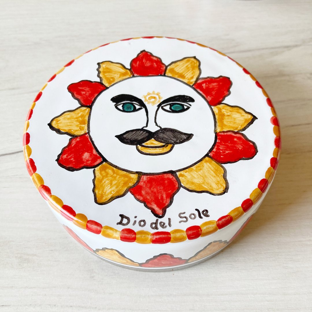 带盖陶器 12 厘米 Mayorica 烘焙意大利陶器 Bonbonniere 太阳神 - 其他 - 陶 红色