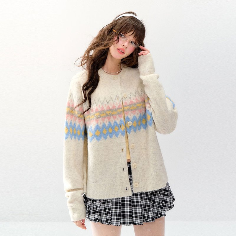 费尔岛插肩开衫毛衣女 绵羊毛针织上衣外套 - 女装针织衫/毛衣 - 羊毛 