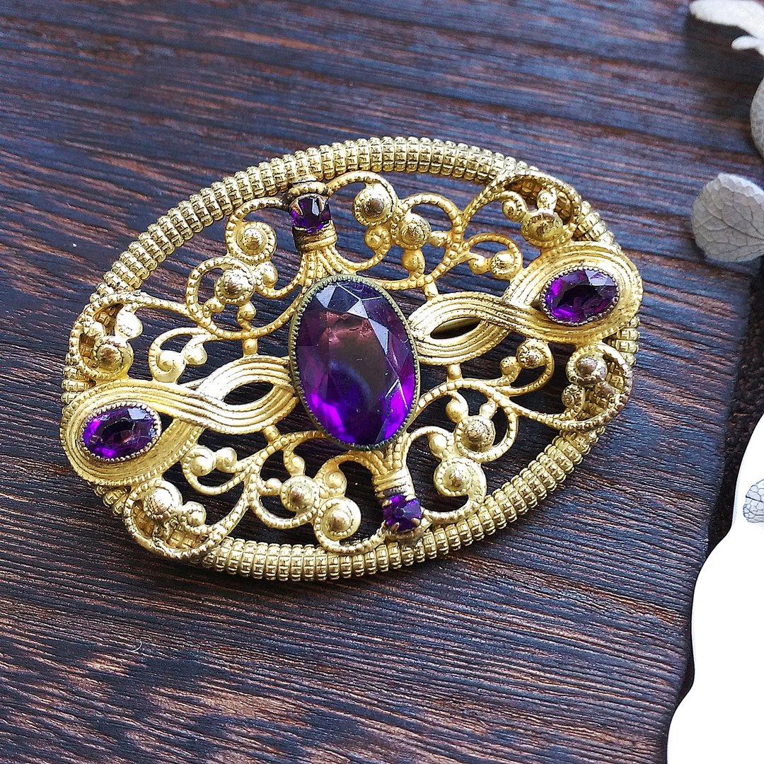 Vintage Jewelry 西洋古董饰品 古典维多利亚 浪漫新艺术 别针 - 徽章/别针 - 其他金属 金色
