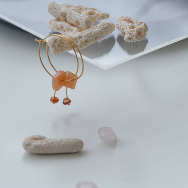 天然石黄铜圈圈耳环-炙热/可定制 - 耳环/耳夹 - 水晶 橘色