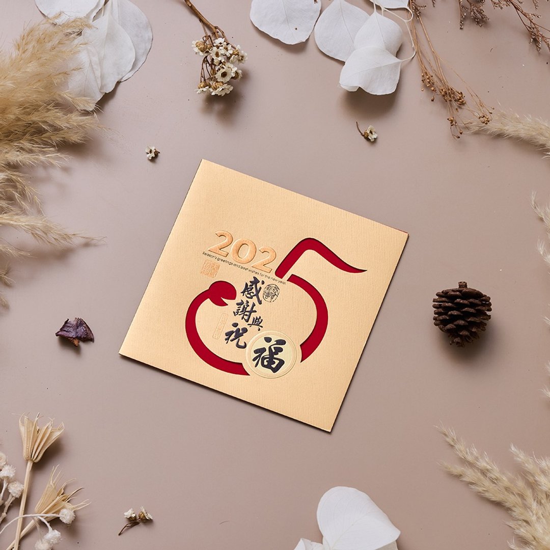 2025蛇年贺年卡/感谢与祝福 (公版10入装) #3212 - 卡片/明信片 - 纸 金色