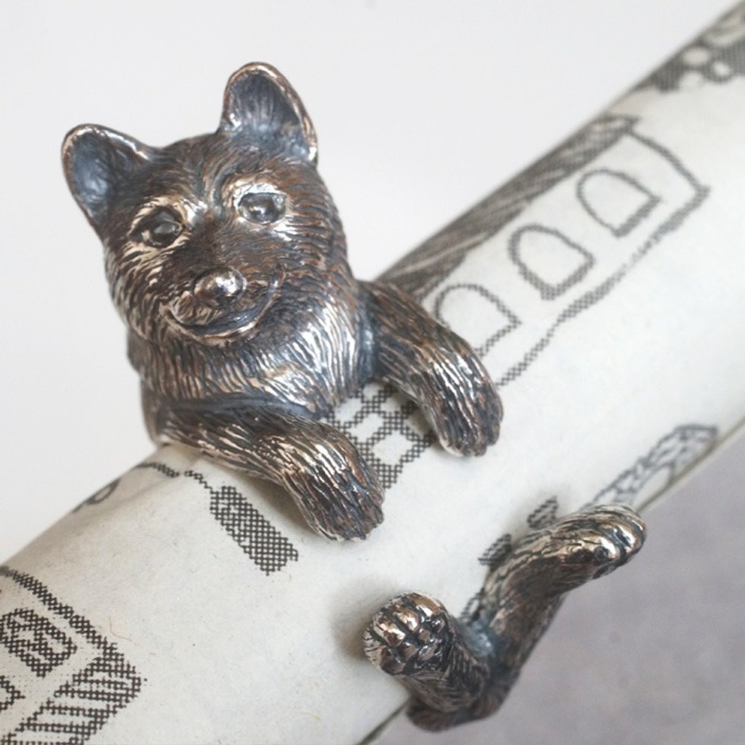 Dog ring Shiba Inu - 戒指 - 其他金属 银色