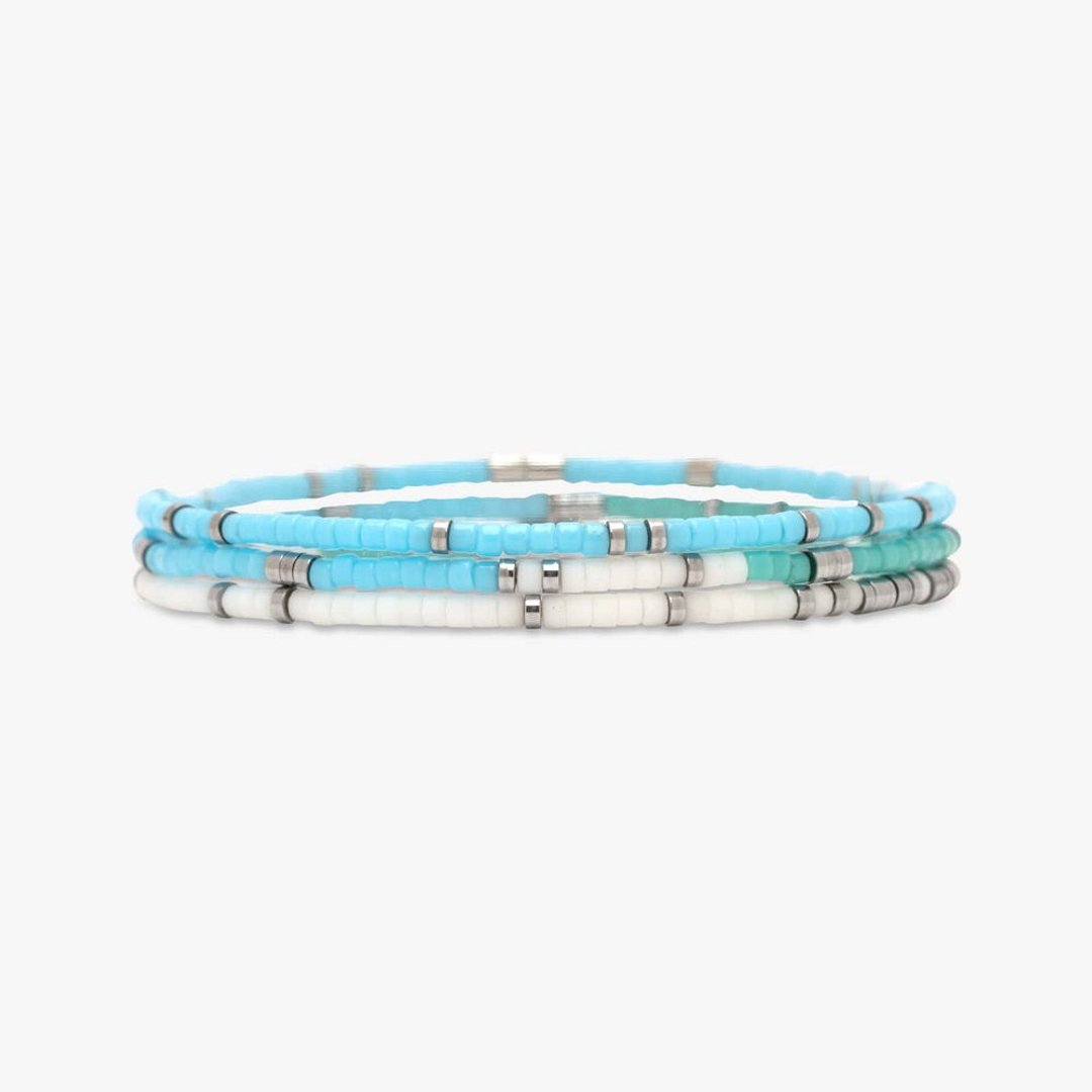 Pura Vida 美国手工 SEAFOAM DREAM 海泡沫之梦伸缩手链三件组 - 手链/手环 - 其他材质 蓝色