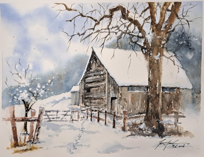 乡村小屋雪景手绘水彩画 (含画框) - 海报/装饰画/版画 - 纸 