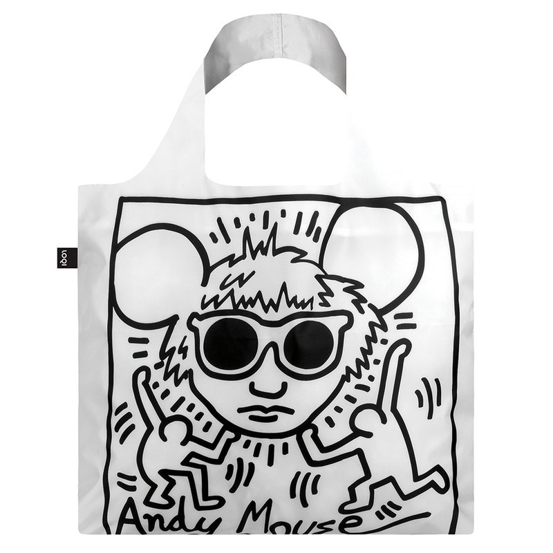 LOQI 购物袋-博物馆系列 (凯斯哈林-安迪鼠 KHAM) - 侧背包/斜挎包 - 聚酯纤维 白色