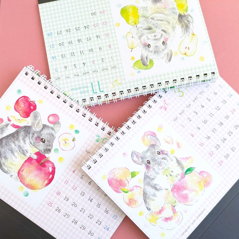 兔子龙猫水果月历 2026 水彩插画 桌历 - 年历/台历 - 纸 多色