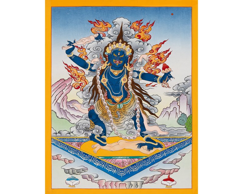 真实的独面女神唐卡 - 手工制作的强大保护象征 - 墙贴/壁贴 - 其他材质 多色