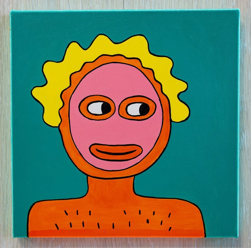 Meme painting on canvas, portrait, eyes to the side, yellow hair - 墙贴/壁贴 - 棉．麻 多色