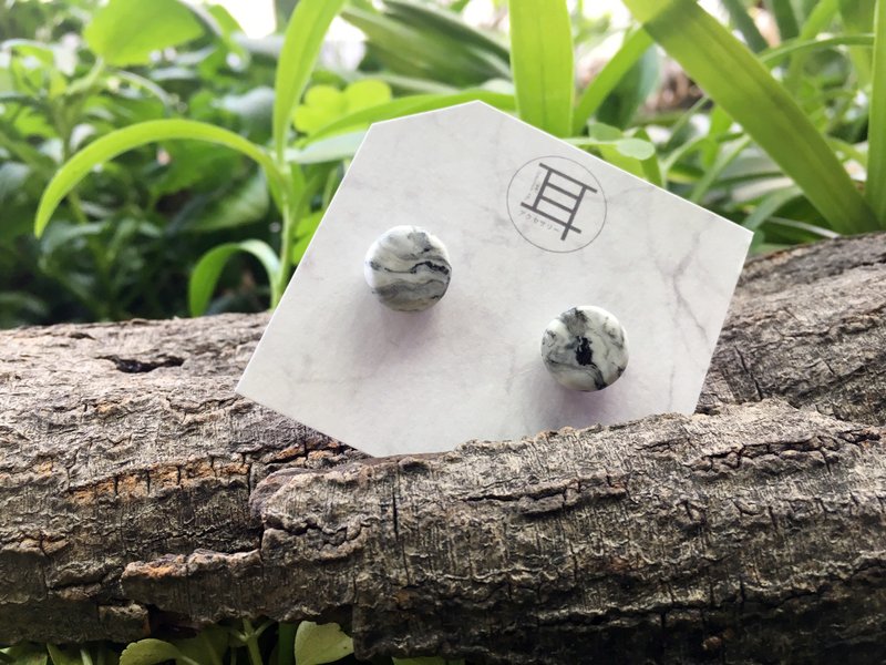 star ornaments 星饰【圆形几何大理石耳环】黏土手工设计/饰物礼物/耳环饰品 - 耳环/耳夹 - 粘土 灰色
