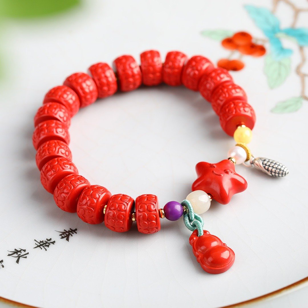 天然原矿朱砂精品红砂回纹珠手链   朱砂含量高达95以上 - 手链/手环 - 宝石 