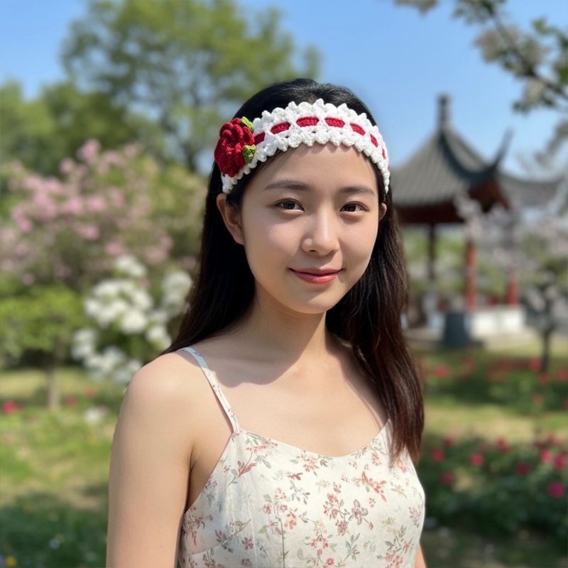 【钩钩手】为妳绽放的玫瑰/手工鈎织花朵发带 - 发饰 - 棉．麻 
