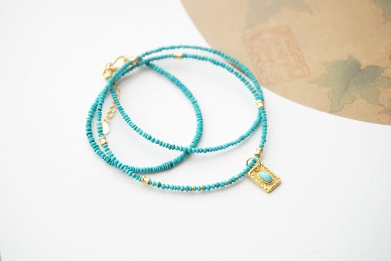 天然美松小碎石项链锁骨链925银镶绿松石吊坠小众设计轻奢风精致 - 锁骨链 - 玉石 