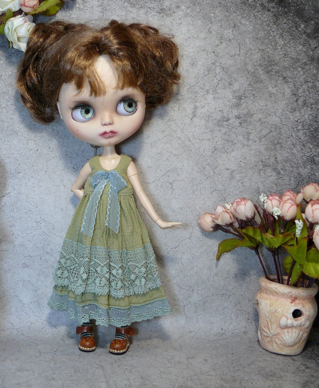 Blythe vintage dress, Blythe green clothes, Momoko dress, Pullip doll dress - 玩具/玩偶 - 棉 绿色