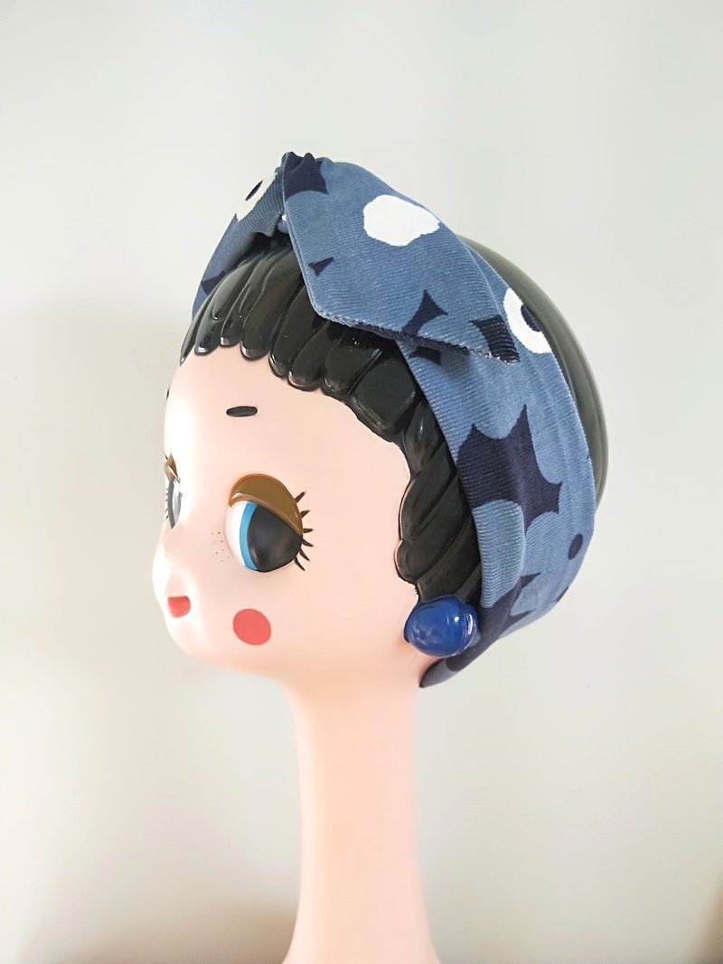 转转发带-灯心绒经典花-蓝色 - 发带/发箍 - 其他材质 蓝色