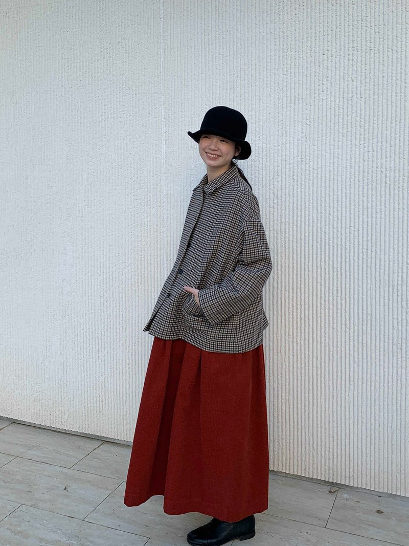 千鸟格薄羊毛A型宽松百搭短外套 - 女装西装外套/风衣 - 棉．麻 多色