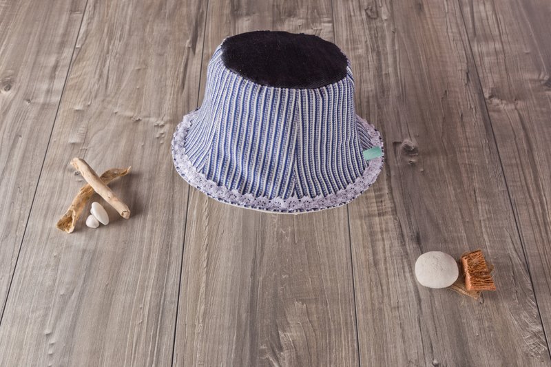 *special* marine_特别版海洋系水手风蓝白条纹蕾丝帽子 - 帽子 - 棉．麻 蓝色