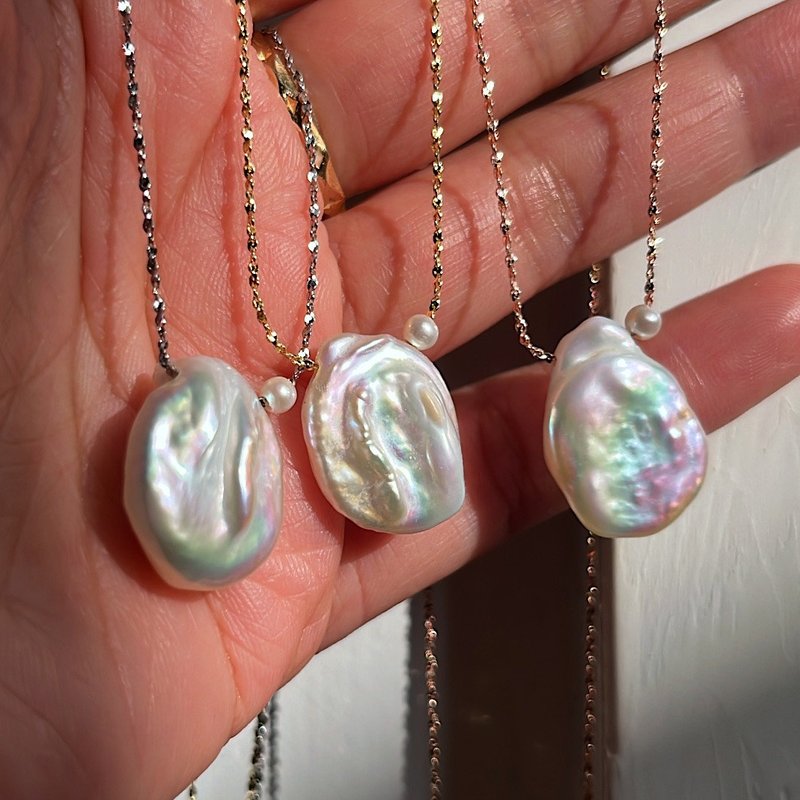 巴洛克淡水珍珠 闪烁纯银 可拆式 925 纯银颈链 N180 - 项链 - 珍珠 白色