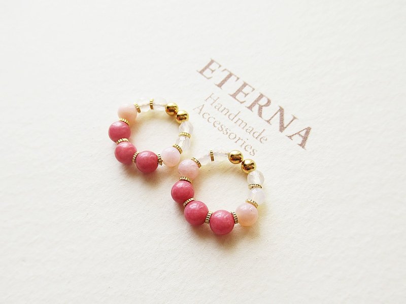 Road knight and Pink opal and white calcedony tiny hoop earrings 夾式耳環 - 耳环/耳夹 - 石头 粉红色