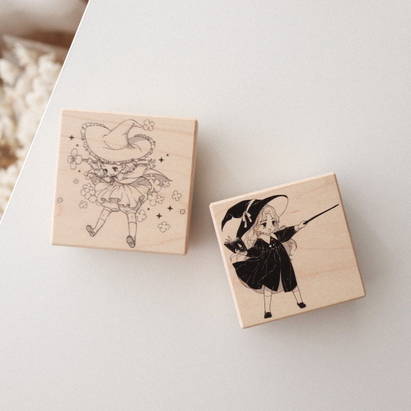 The magic 魔女系列2023篇 原创 木质印章 小女孩 - 印章/印台 - 橡胶 