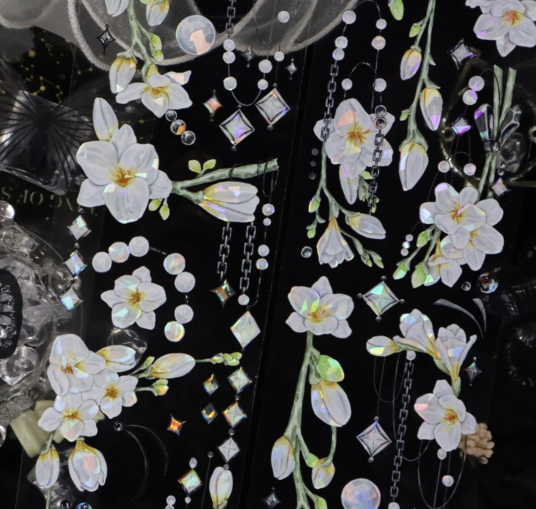 雪妍香蔓 淡系花卉集 ウメの花 PET 紙膠帶 貝殼光 10米卷 - 纸胶带 - 其他材质 白色