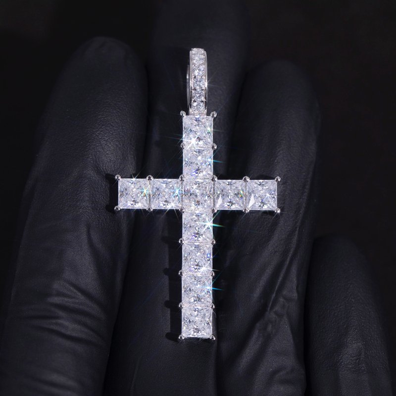 Wbj 5mm公主方十字架吊坠项链 - 项链 - 宝石 白色