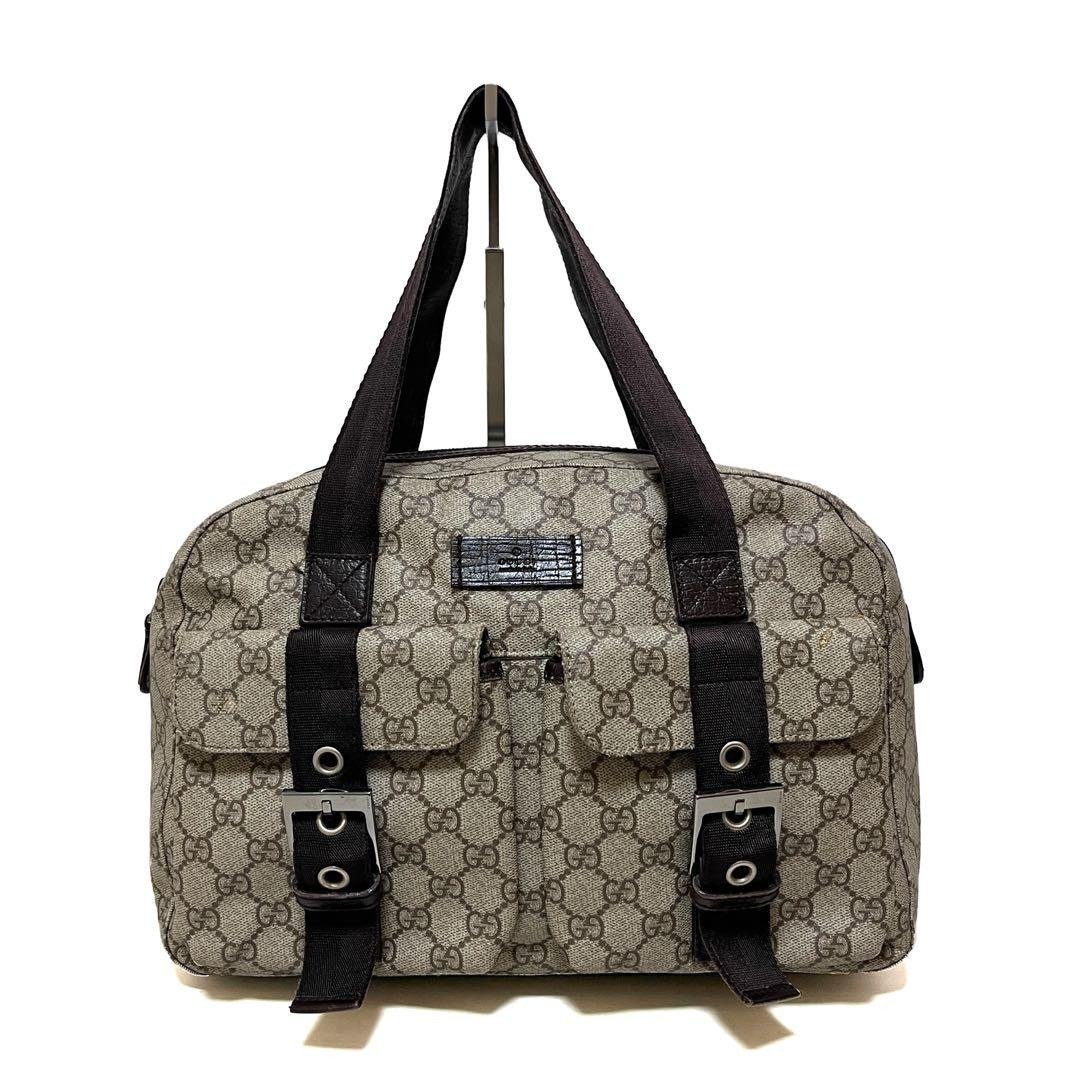 正品 GUCCI 古驰 迷你波士顿包 手提包 GG Supreme PVC 帆布 米色 棕色 中古 - 手提包/手提袋 - 其他材质 