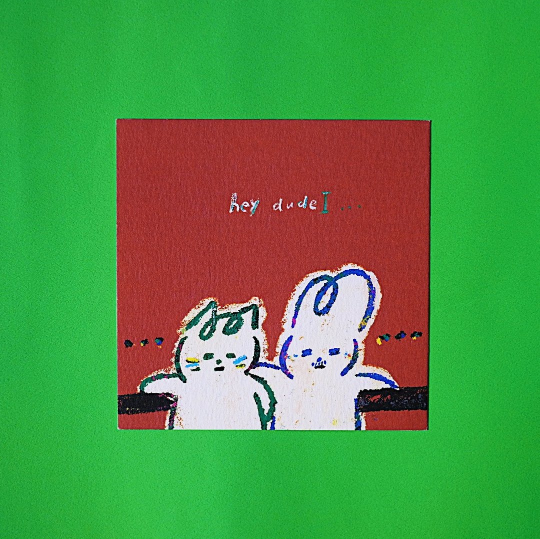 Shuku Somi Postcard - Hey dude | 兔子猫咪明信片 - 卡片/明信片 - 纸 多色