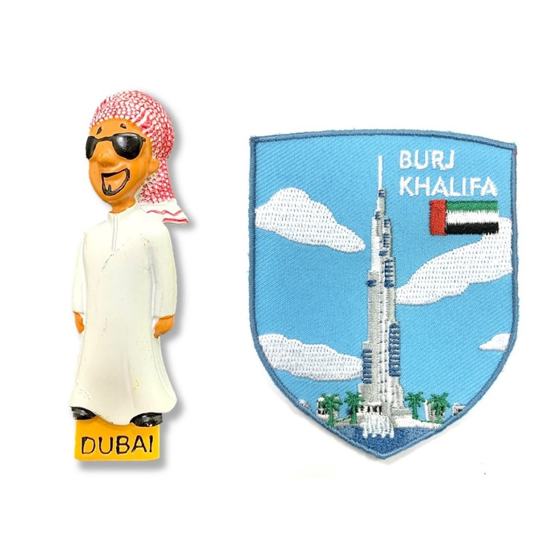 中东白衣墨镜南冰箱磁铁+UAE 杜拜 利法塔熨斗刺绣【2件组】彩 - 冰箱贴/磁贴 - 橡胶 多色