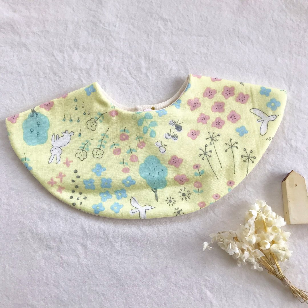 lune / reversible bib (animal yellow) - 围嘴/口水巾 - 棉 黄色