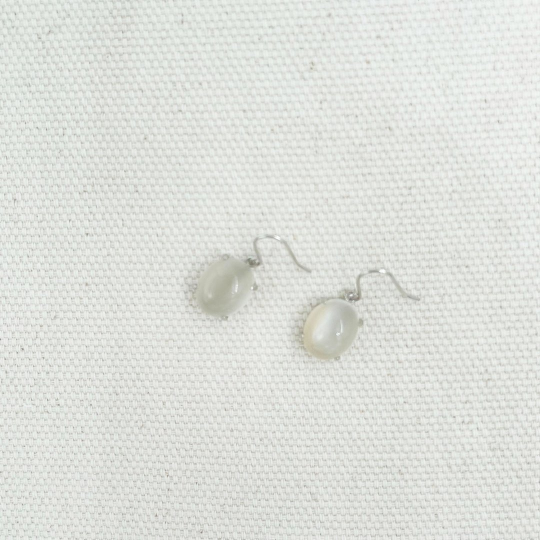 午茶系列 月光猫眼石 白18K金耳环 轻珠宝饰品 - 耳环/耳夹 - 宝石 透明