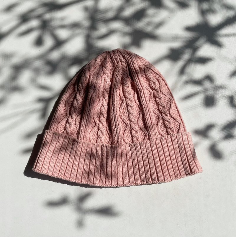 Sakura Mud dyed Cable knitted cap cotton - 帽子 - 棉．麻 粉红色