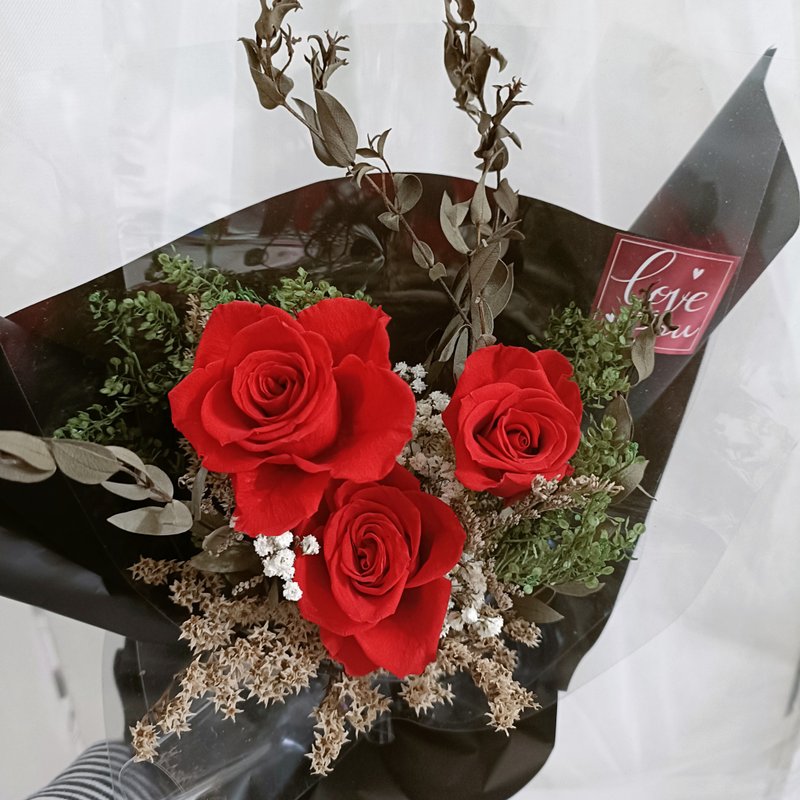 情人节经典红粉永生玫瑰花束  求婚告白捧花外拍周年生日交换礼物 - 干燥花/捧花 - 植物．花 多色