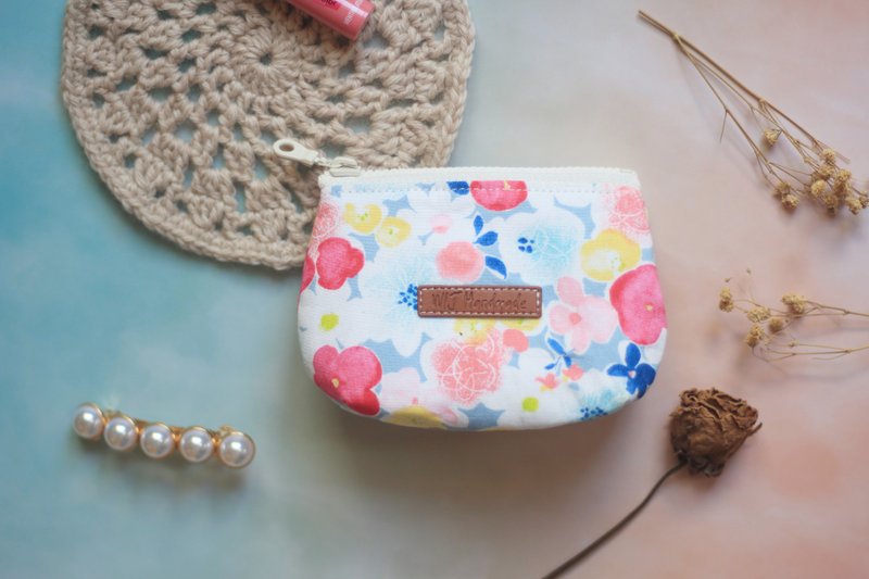 手作三层零钱包。缤纷花朵 - 零钱包 - 棉．麻 粉红色