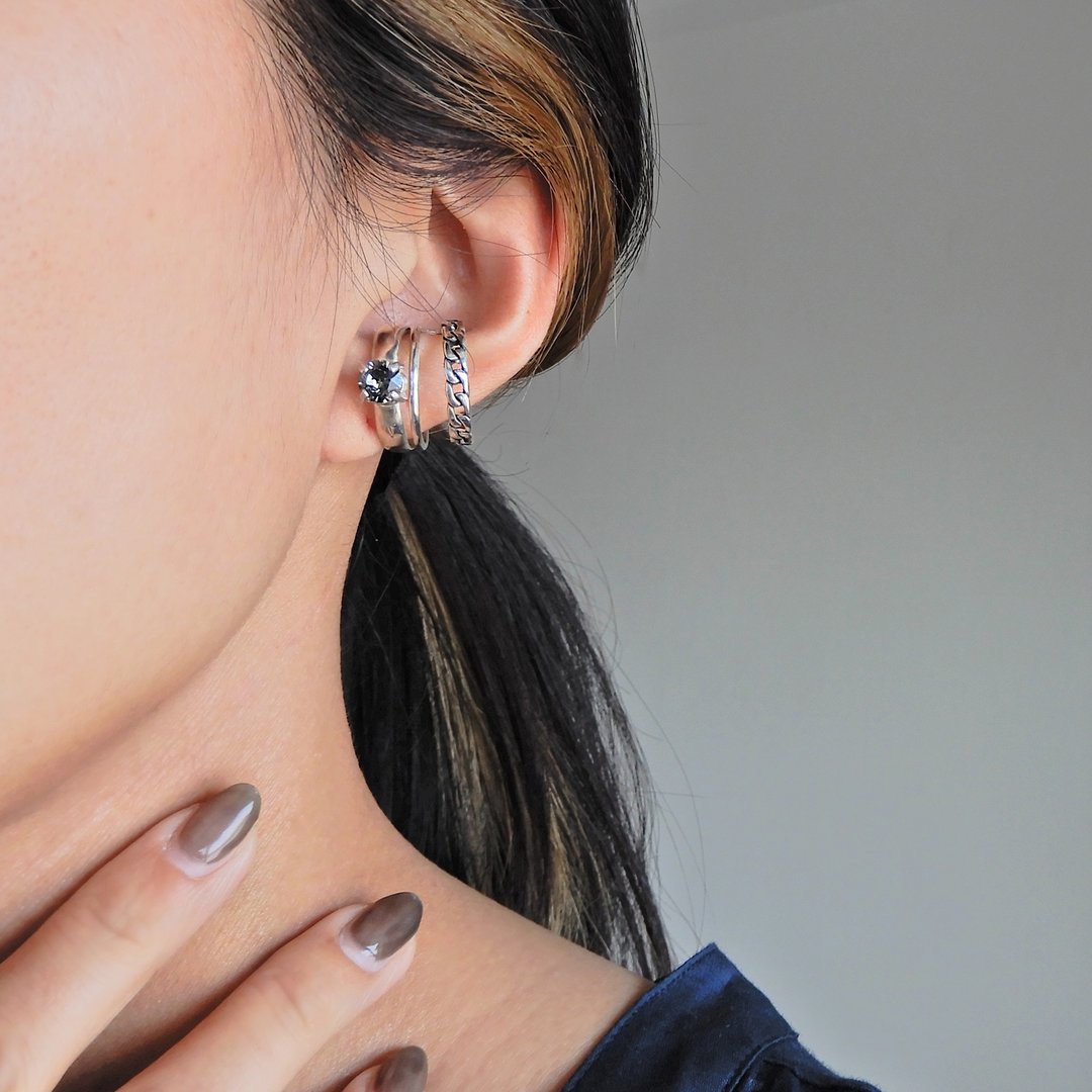 Swag Ear Cuff 双链条 / silver C122 - 耳环/耳夹 - 纯银 银色