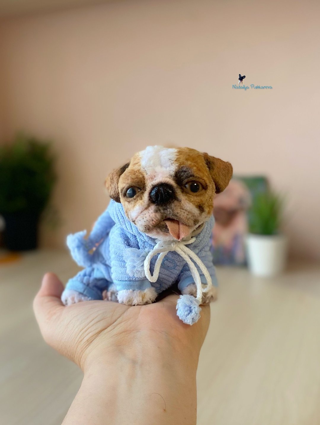 英国斗牛犬小狗 逼真的玩具 毛绒玩具 - 玩偶/公仔 - 聚酯纤维 白色