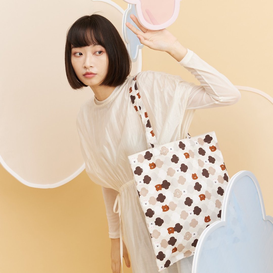 日常购物袋/印花乐 BROWN &amp; FRIENDS/海棠花灰棕 - 手提包/手提袋 - 棉．麻 