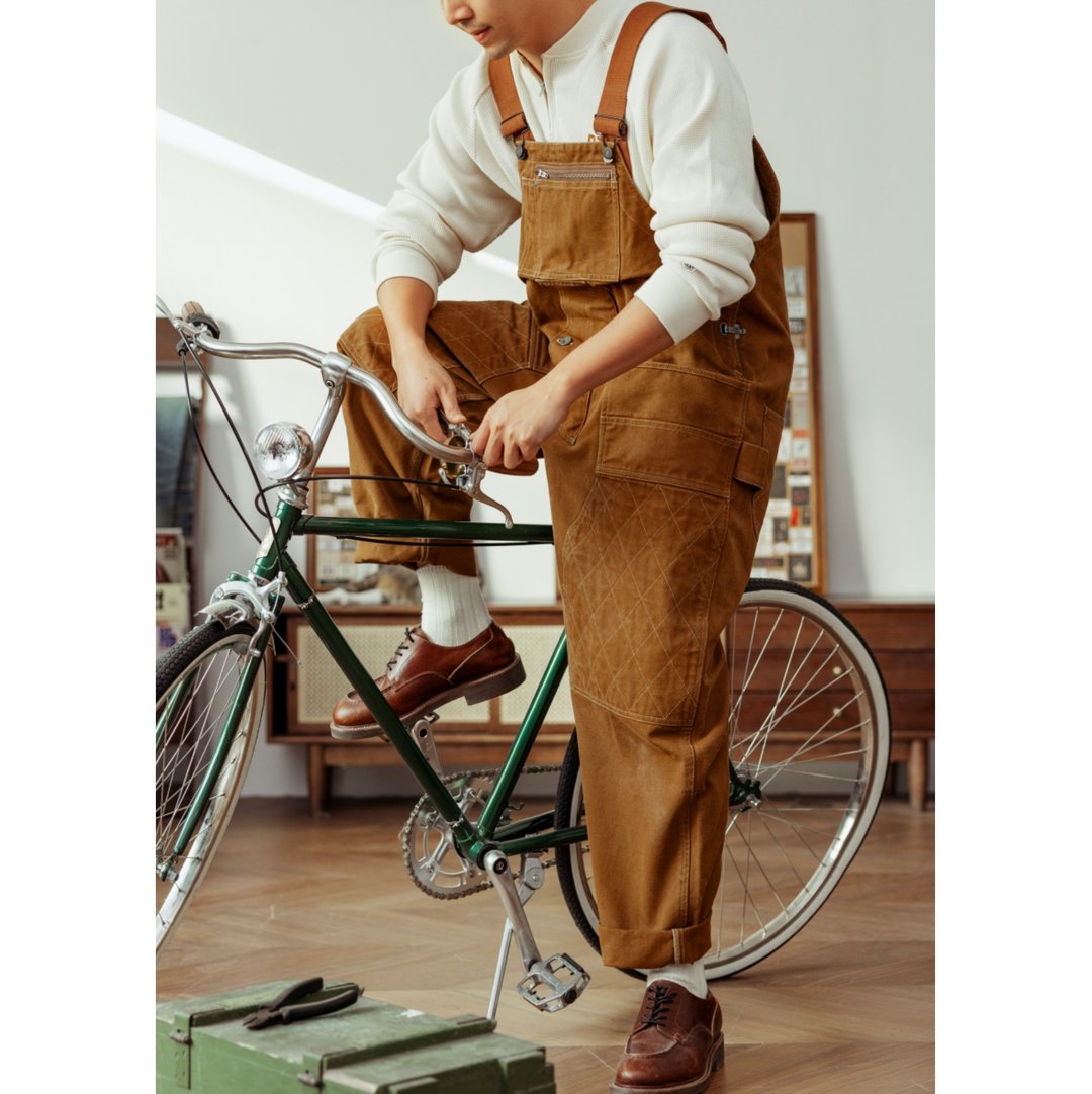 木匠吊带裤 背带裤 工装 14oz 棕 多口袋 Nigel Cabourn overall - 男士长裤 - 棉 咖啡色