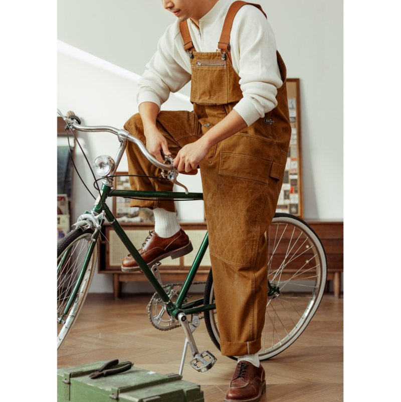 木匠吊带裤 背带裤 工装 14oz 棕 多口袋 Nigel Cabourn overall - 男士长裤 - 棉 咖啡色
