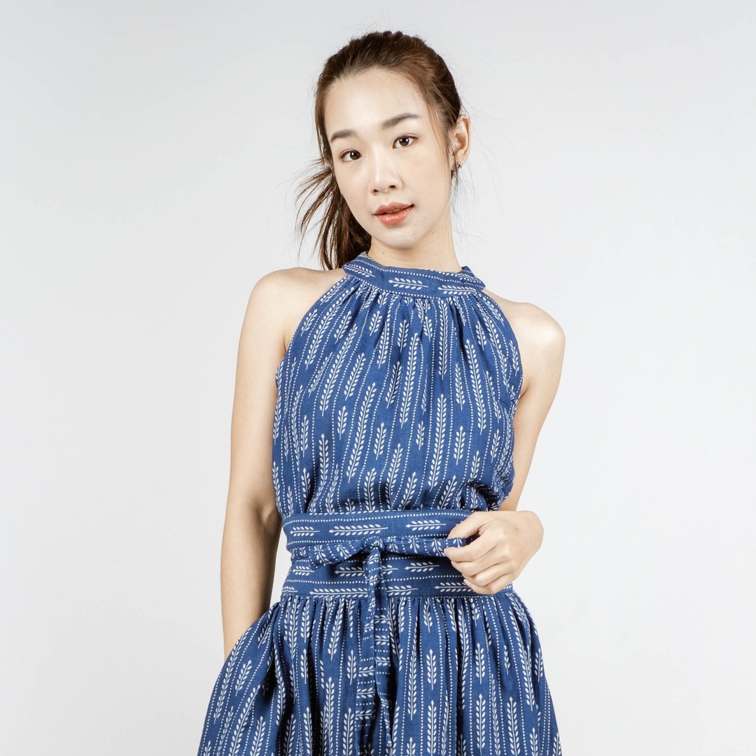 ์Natural Cotton Halter Neck Top Summer Top - Blue - 女装上衣 - 其他材质 蓝色