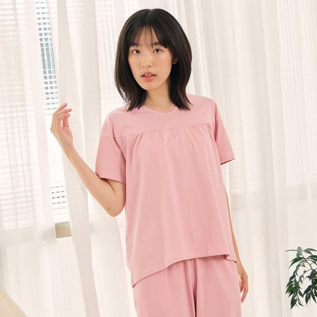 莫戴尔剪接设计柔软舒适上衣-共3色 - 居家服/睡衣 - 棉．麻 多色