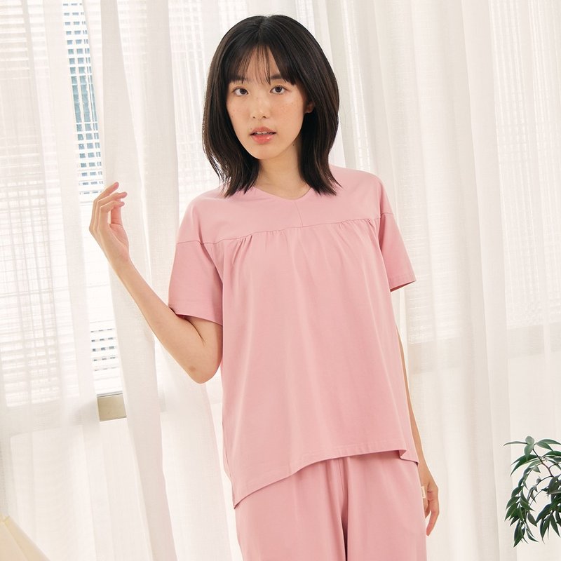 莫戴尔剪接设计柔软舒适上衣-共3色 - 居家服/睡衣 - 棉．麻 多色