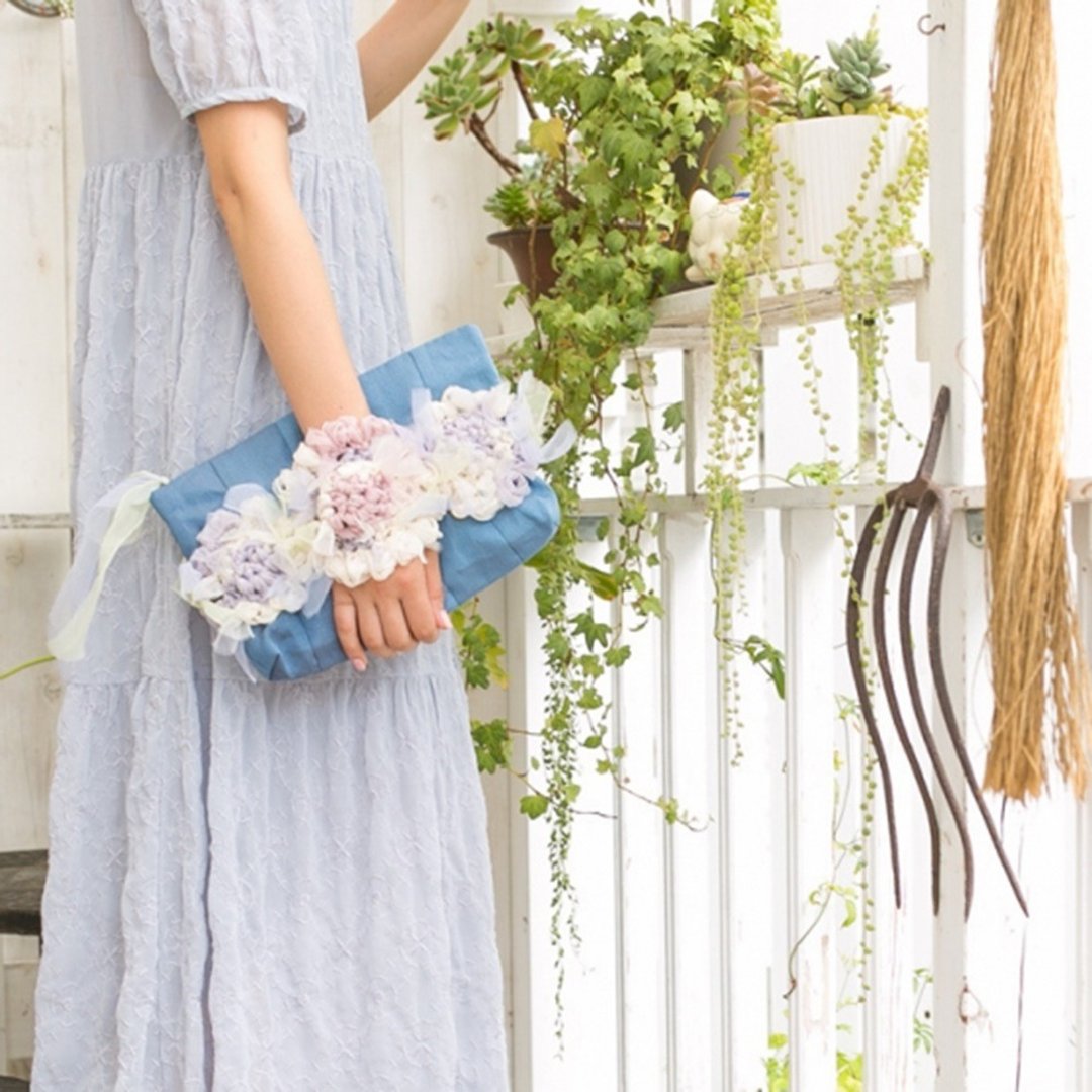 Lady | Tatami rim | Blooming clutch handbag - 手提包/手提袋 - 聚酯纤维 蓝色