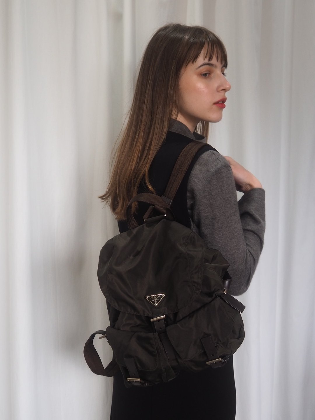 PRADA 普拉达 尼龙后背包 棕色 三角Logo 古董精品 - 后背包/双肩包 - 尼龙 咖啡色