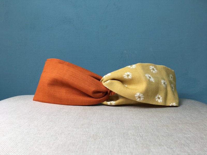 双拼发带 / 黄绿小花 - 橘 / 日本衣料布 - 发带/发箍 - 棉．麻 橘色