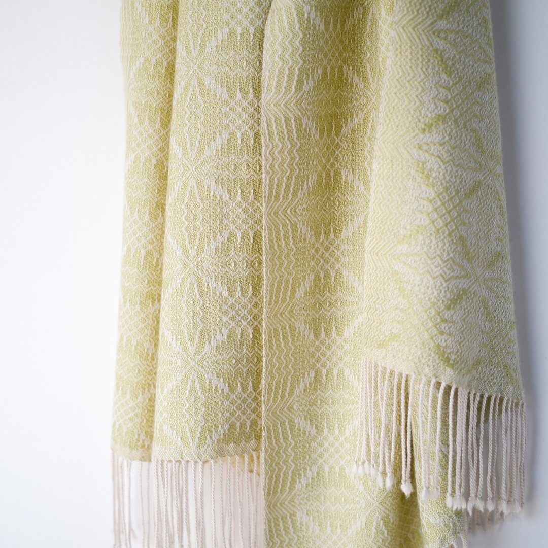 Cashmere 手工编织喀什米尔丝绸围巾【柊华 08】 - 围巾/披肩 - 丝．绢 绿色