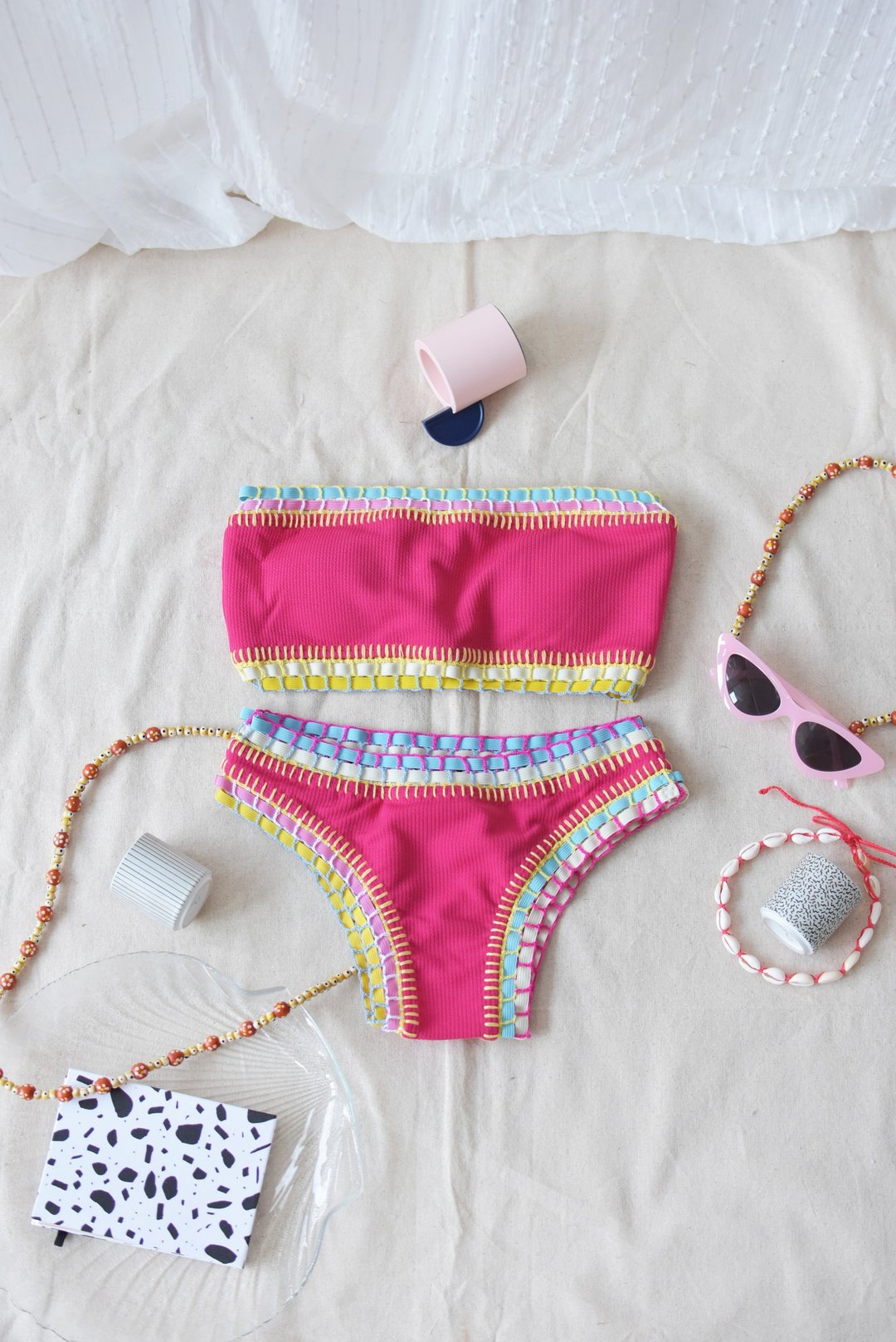 Crochet Magenta pink bikini - 女装泳衣/比基尼 - 其他材质 粉红色