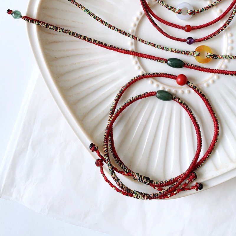 油青转运珠 粗绳 手作蜡线手环 金刚结 开运祈福 - 手链/手环 - 其他材质 绿色