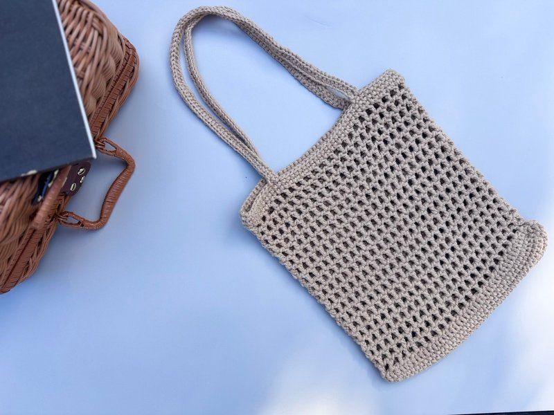 手工编织包 手提包 镂空包 肩背包 侧背包 - 奶茶色镂空包 - 手提包/手提袋 - 棉．麻 卡其色